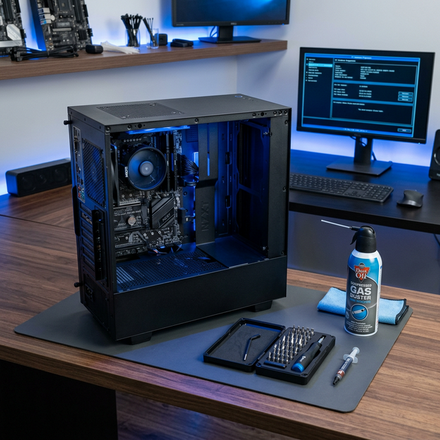 Herramientas y entorno limpio para mantenimiento de PC