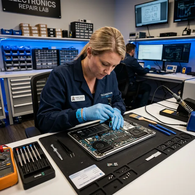 Técnico trabajando en el mantenimiento de una laptop