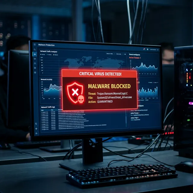Concepto visual de detección de virus y ciberseguridad